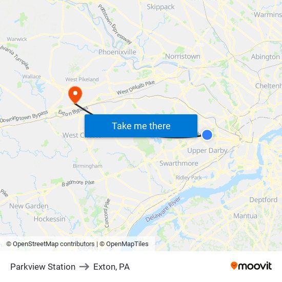 Parkview Station to Exton, PA map