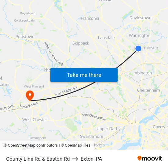 County Line Rd & Easton Rd to Exton, PA map