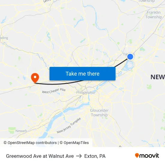 Greenwood Ave at Walnut Ave to Exton, PA map
