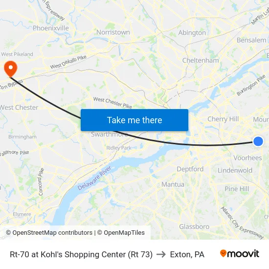 Rt-70 at Kohl's Shopping Center (Rt 73) to Exton, PA map