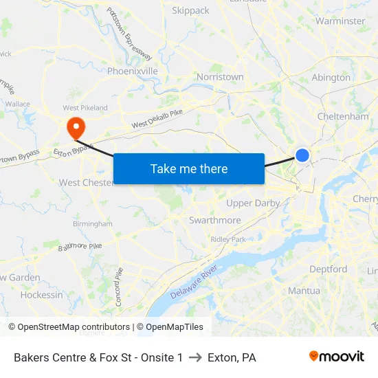 Bakers Centre & Fox St - Onsite 1 to Exton, PA map