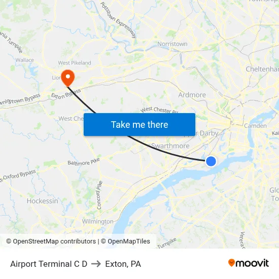 Airport Terminal C D to Exton, PA map