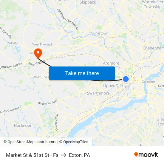 Market St & 51st St - Fs to Exton, PA map