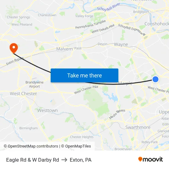 Eagle Rd & W Darby Rd to Exton, PA map