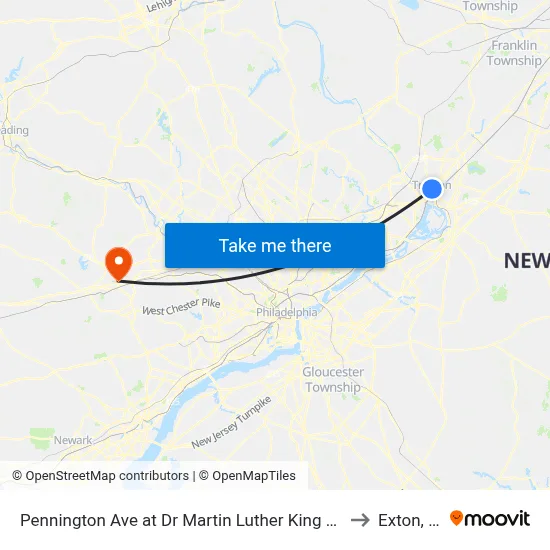 Pennington Ave at Dr Martin Luther King Jr Blvd to Exton, PA map