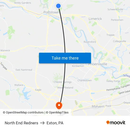 North End Redners to Exton, PA map