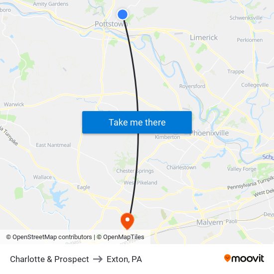 Charlotte & Prospect to Exton, PA map