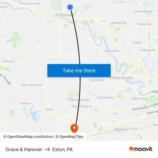 Grace & Hanover to Exton, PA map