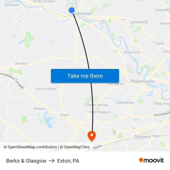 Berks & Glasgow to Exton, PA map
