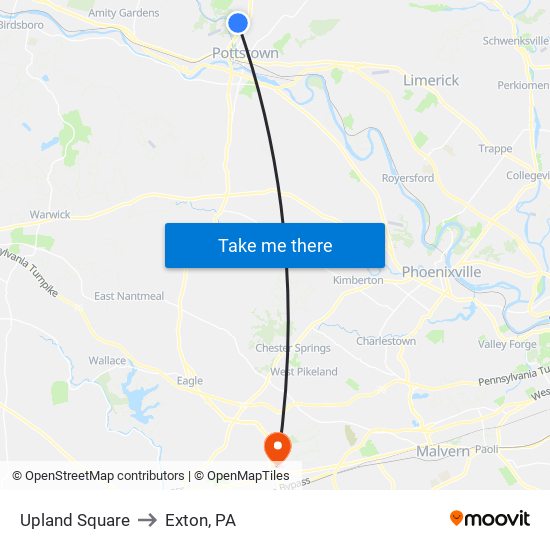 Upland Square to Exton, PA map