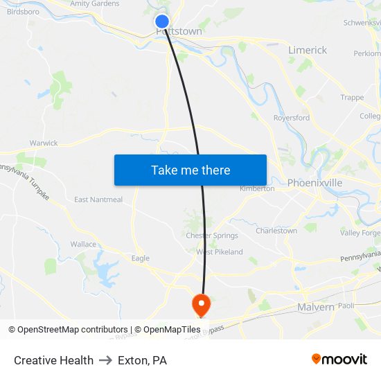 Creative Health to Exton, PA map