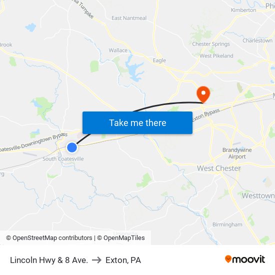 Lincoln Hwy & 8 Ave. to Exton, PA map