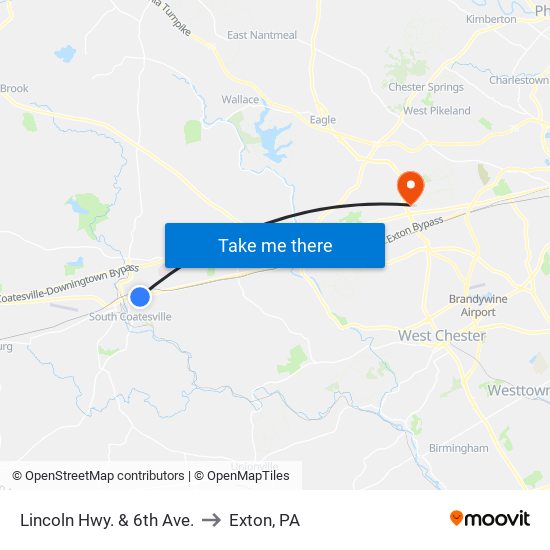 Lincoln Hwy. & 6th Ave. to Exton, PA map