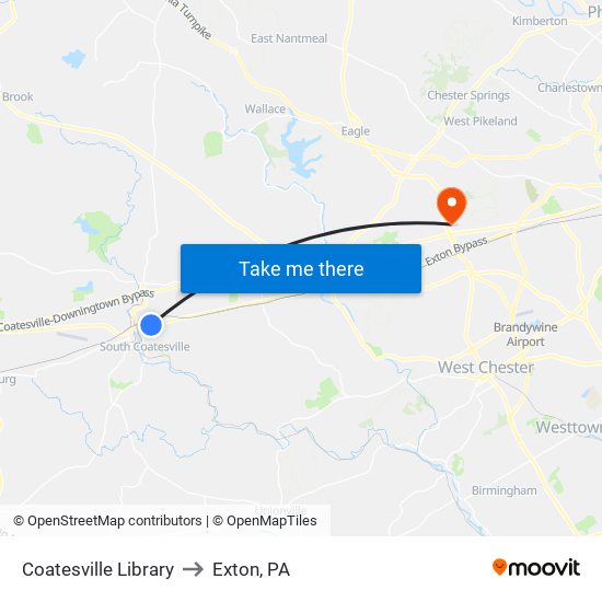 Coatesville Library to Exton, PA map