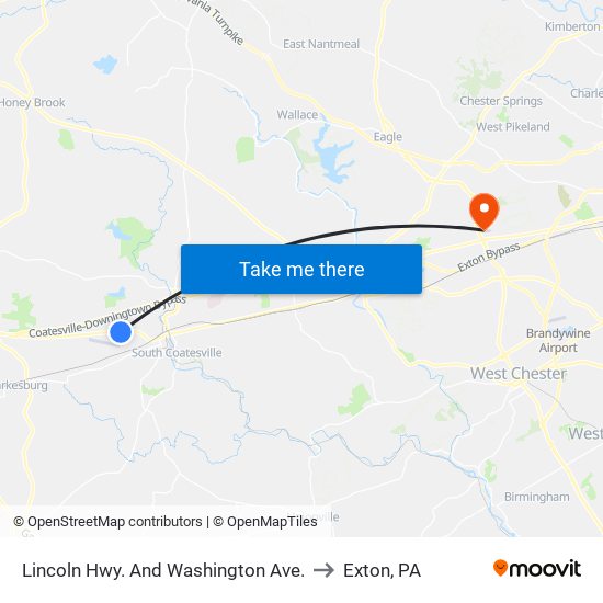Lincoln Hwy. And Washington Ave. to Exton, PA map