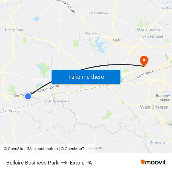 Bellaire Business Park to Exton, PA map