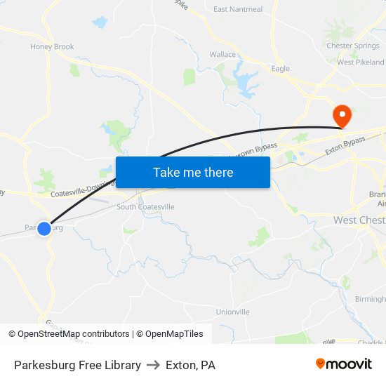 Parkesburg Free Library to Exton, PA map