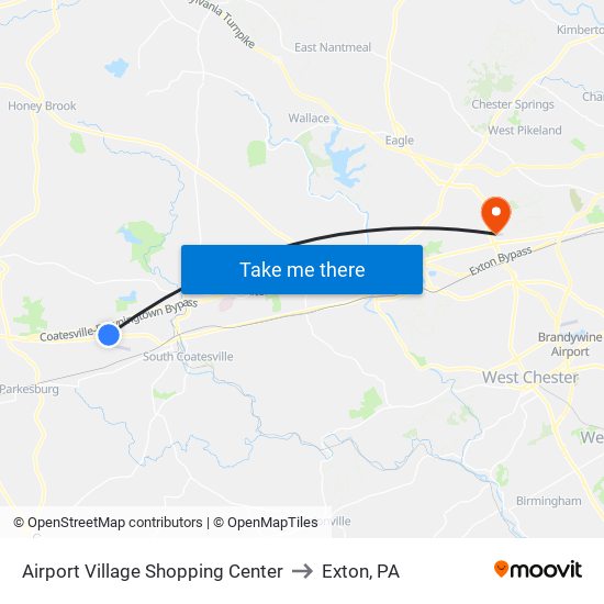 Airport Village Shopping Center to Exton, PA map