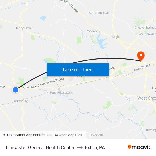 Lancaster General Health Center to Exton, PA map