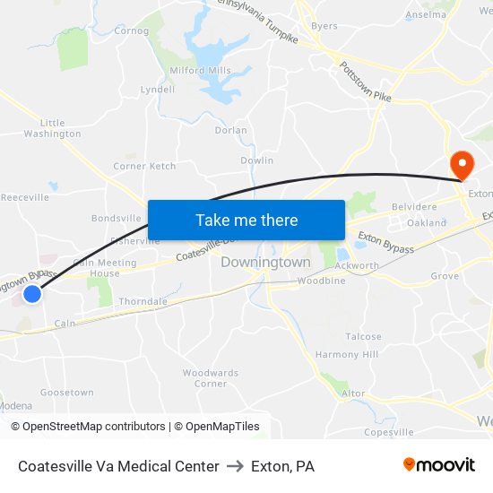 Coatesville Va Medical Center to Exton, PA map