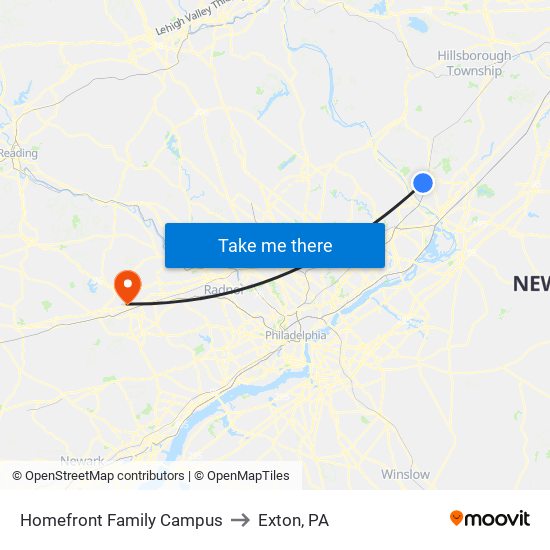 Homefront Family Campus to Exton, PA map
