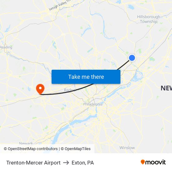Trenton-Mercer Airport to Exton, PA map