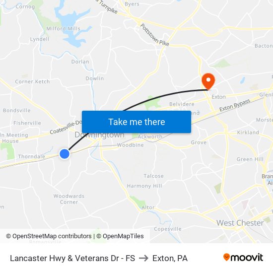 Lancaster Hwy & Veterans Dr - FS to Exton, PA map