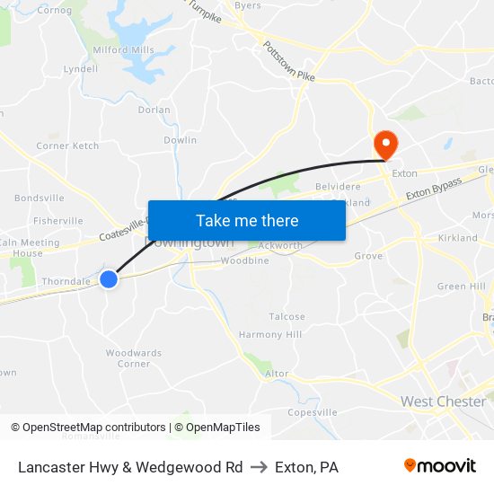 Lancaster Hwy & Wedgewood Rd to Exton, PA map