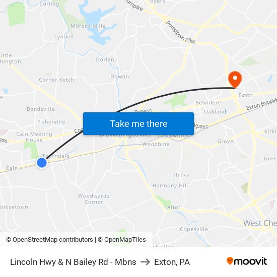 Lincoln Hwy & N Bailey Rd - Mbns to Exton, PA map