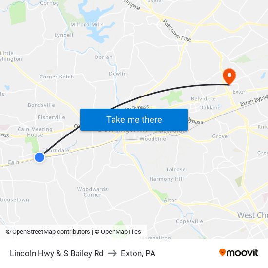 Lincoln Hwy & S Bailey Rd to Exton, PA map