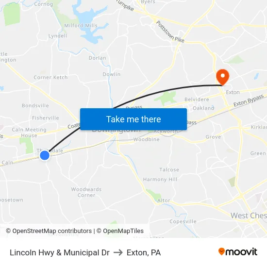 Lincoln Hwy & Municipal Dr to Exton, PA map