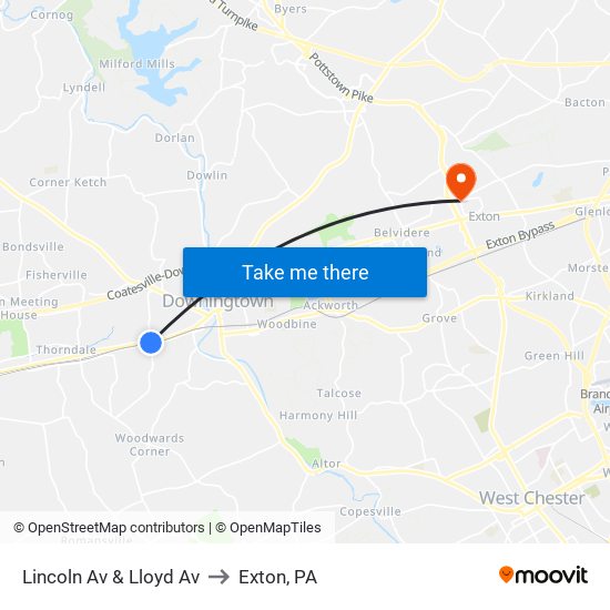 Lincoln Av & Lloyd Av to Exton, PA map
