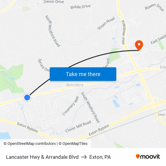 Lancaster Hwy & Arrandale Blvd to Exton, PA map