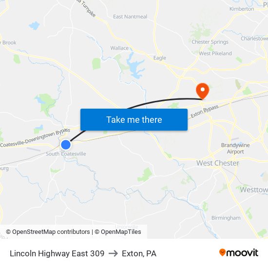 Lincoln Highway East 309 to Exton, PA map