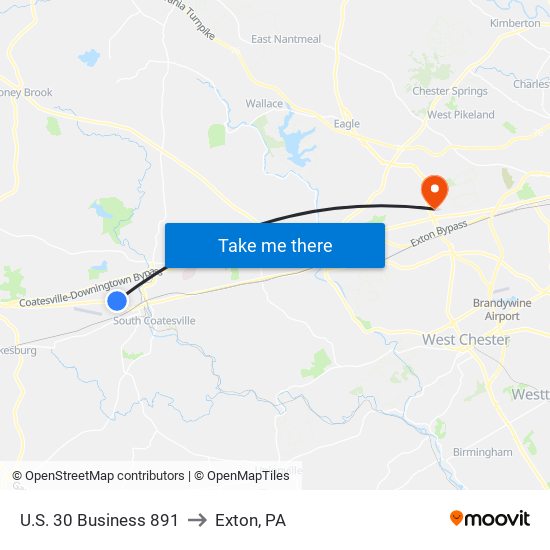 U.S. 30 Business 891 to Exton, PA map