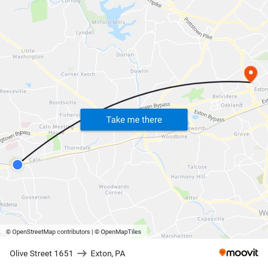 Olive Street 1651 to Exton, PA map
