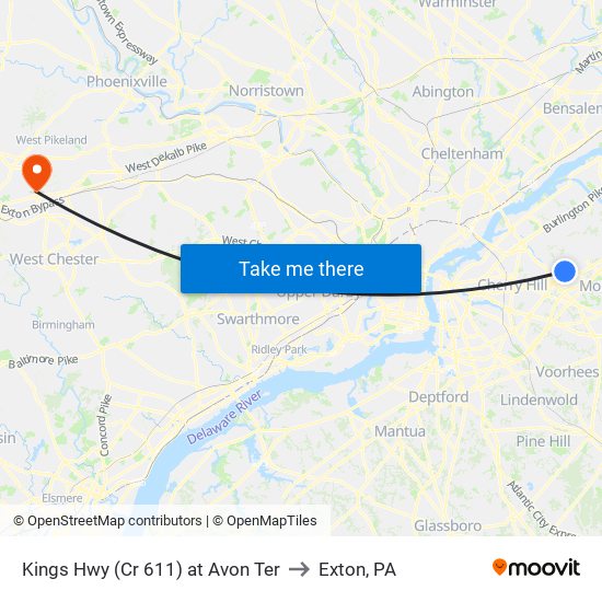 Kings Hwy (Cr 611) at Avon Ter to Exton, PA map