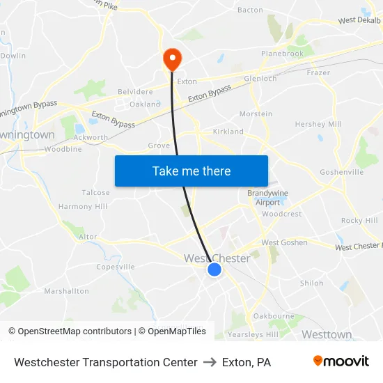 Westchester Transportation Center to Exton, PA map