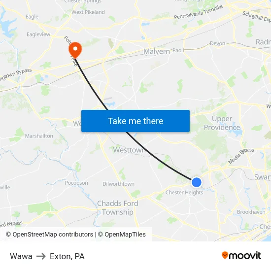 Wawa to Exton, PA map