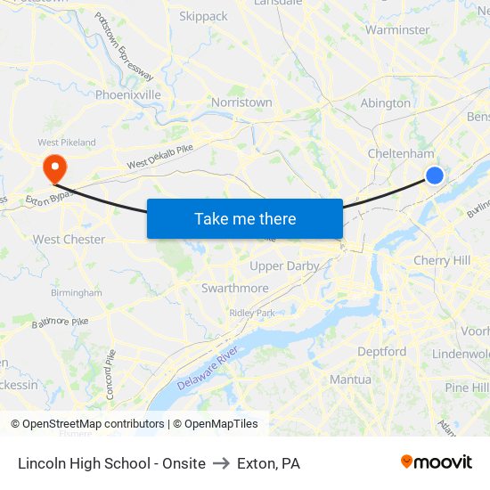 Lincoln High School - Onsite to Exton, PA map