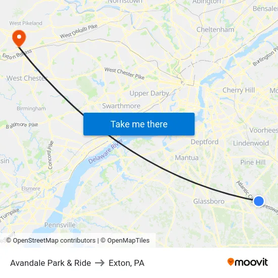 Avandale Park & Ride to Exton, PA map