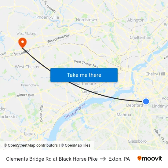 Clements Bridge Rd at Black Horse Pike to Exton, PA map