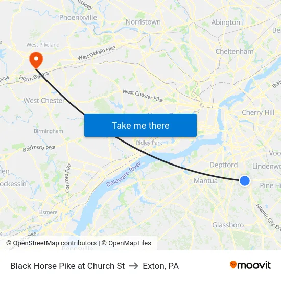 Black Horse Pike at Church St to Exton, PA map