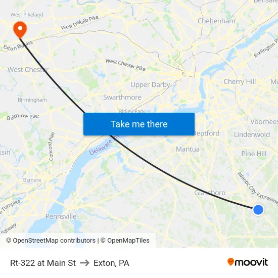 Rt-322 at Main St to Exton, PA map