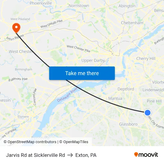 Jarvis Rd at Sicklerville Rd to Exton, PA map