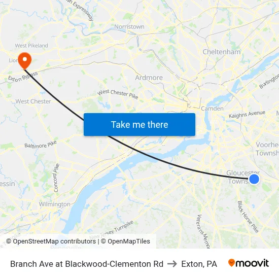 Branch Ave at Blackwood-Clementon Rd to Exton, PA map