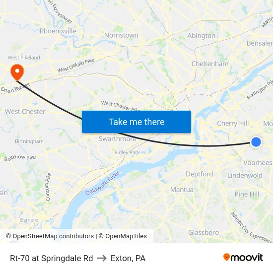 Rt-70 at Springdale Rd to Exton, PA map