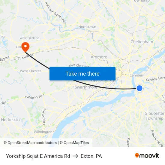 Yorkship Sq at E America Rd to Exton, PA map