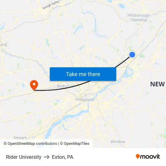 Rider University to Exton, PA map