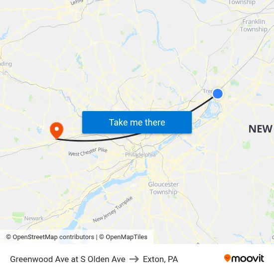 Greenwood Ave at S Olden Ave to Exton, PA map